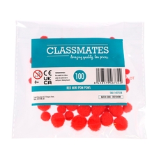 Classmates Mini Pom Poms - Red - Pack of 100